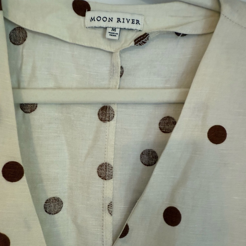 Moon River Cream and Brown Polka Dot Jumpsuit - Picture 4 of 5